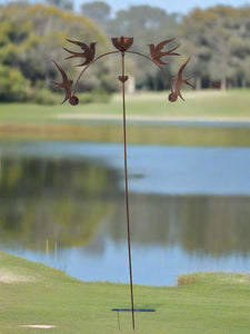 Handmade powder coated swallows sculpture rocker and rain catcher standing at 150cm tall