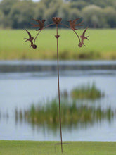 Indlæs billede til gallerivisning Handmade powder coated swallows sculpture rocker and rain catcher standing at 150cm tall
