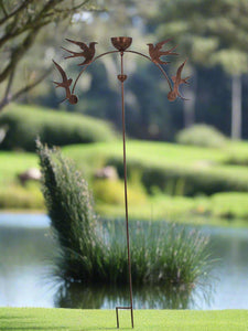 Handmade powder coated swallows sculpture rocker and rain catcher standing at 150cm tall - Marissa's Garden & Gift