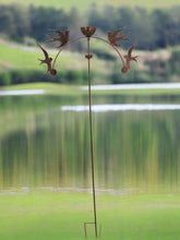 Indlæs billede til gallerivisning Handmade powder coated swallows sculpture rocker and rain catcher standing at 150cm tall
