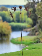 Afbeelding in Gallery-weergave laden, Handmade powder coated swallows sculpture rocker and rain catcher standing at 150cm tall - Marissa&#39;s Garden &amp; Gift
