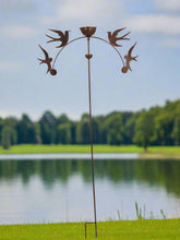 Afbeelding in Gallery-weergave laden, Handmade powder coated swallows sculpture rocker and rain catcher standing at 150cm tall - Marissa&#39;s Garden &amp; Gift
