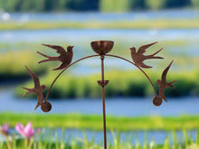 Afbeelding in Gallery-weergave laden, Handmade powder coated swallows sculpture rocker and rain catcher standing at 150cm tall - Marissa&#39;s Garden &amp; Gift
