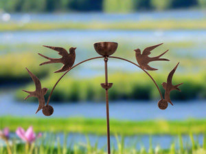 Handmade powder coated swallows sculpture rocker and rain catcher standing at 150cm tall - Marissa's Garden & Gift