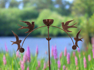 Handmade powder coated swallows sculpture rocker and rain catcher standing at 150cm tall - Marissa's Garden & Gift