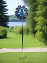 Laden Sie das Bild in den Galerie-Viewer, Handmade Aurora peacock powder coated garden wind sculpture spinner measuring 150cm
