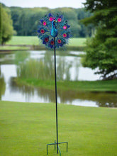 Laden Sie das Bild in den Galerie-Viewer, Handmade Aurora peacock powder coated garden wind sculpture spinner measuring 150cm
