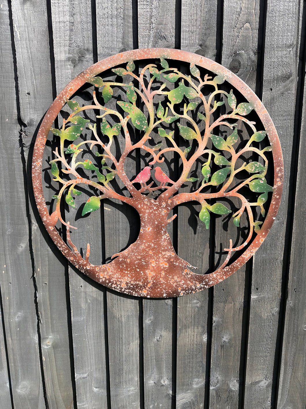 Rusty tree of life with heart and lovebirds wall art peeling effect 60cm wall art suitable for indoors/outdoors anniversary/birthday gift