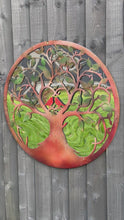 Load and play video in Gallery viewer, Rusty tree of life with heart and lovebirds wall art peeling effect 60cm acrylic mirror suitable for indoors/outdoors anniversary/birthday gift
