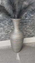 Indlæs og afspil video i gallerivisning Silver handmade bamboo vase 60cm tall floor or table vase
