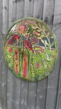 Laden und Abspielen von Videos im Galerie-Viewer, Handmade rusty 60cm wall plaque acrylic mirror of robin birds Tree Wall Plaque, Rusted coloured Metal, Garden/indoor Wall Art with peeling effect
