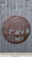 Load and play video in Gallery viewer, Handmade bronze 80cm bronze wall plaque of Woodland animals Tree Wall Plaque, powder coated steel , indoor/outdoor Wall Art
