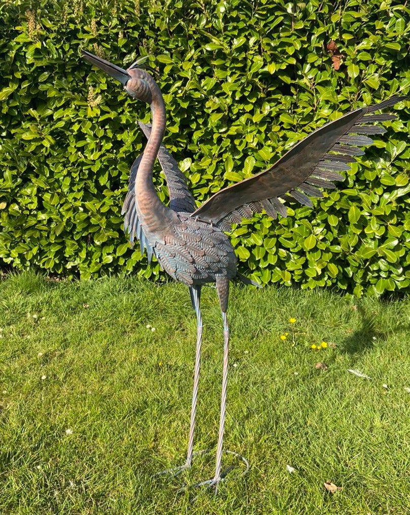 Large Bronze with a blue brush Metal Heron Garden Sculpture 107cm for ...