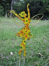 Indlæs billede til gallerivisning Standing Art Deco yellow floral garden/ outdoor metal garden fairy measuring 24.5 x 8 x 55cm - Marissa&#39;s Garden &amp; Gift
